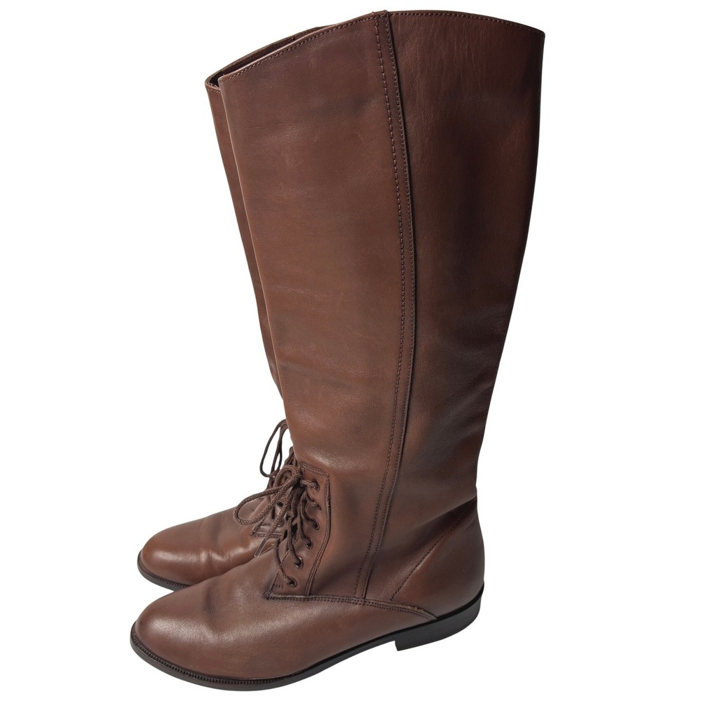VTG Brown Leather Half Lace Knee High Riding Boots Pull On Argentina Womens 7 M